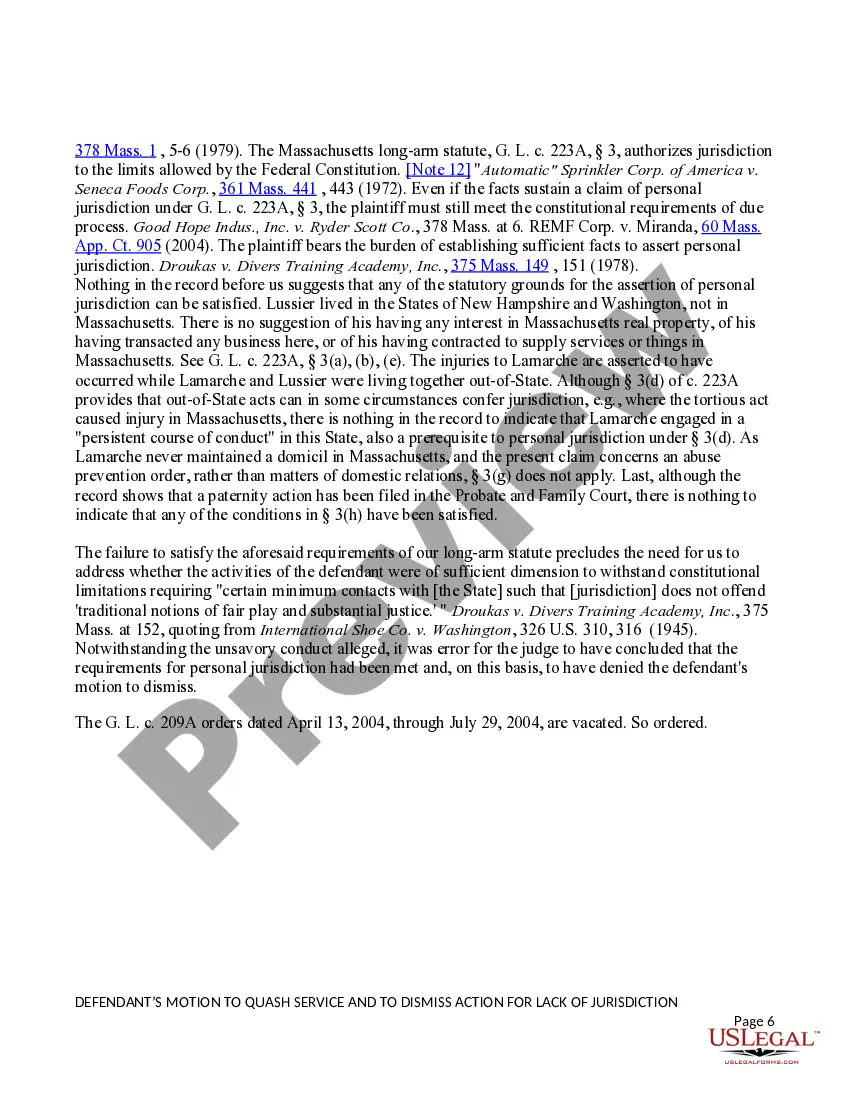 Preview Defendant's Motion to Quash Service and to Dismiss Action for Lack of Jurisdiction