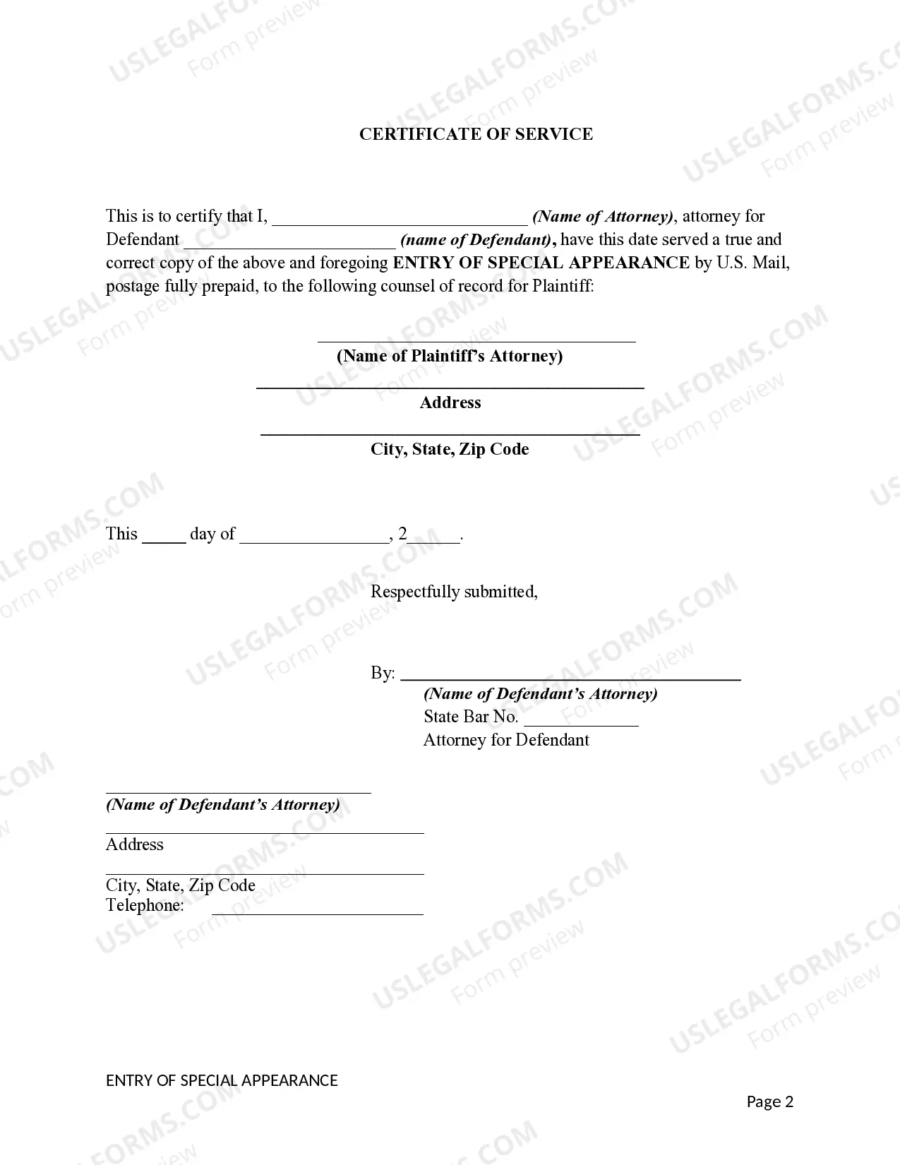 Preview Entry of Special Appearance