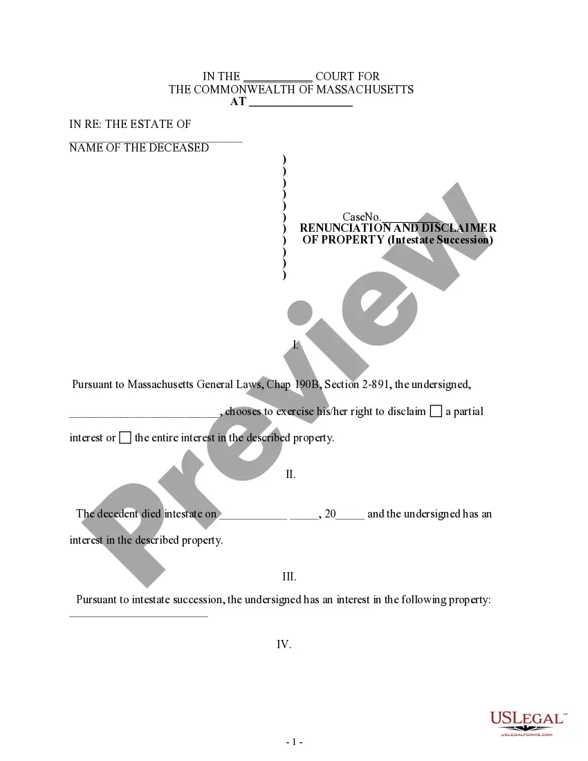 Preview Renunciation and Disclaimer of Property Received by Intestate Succession