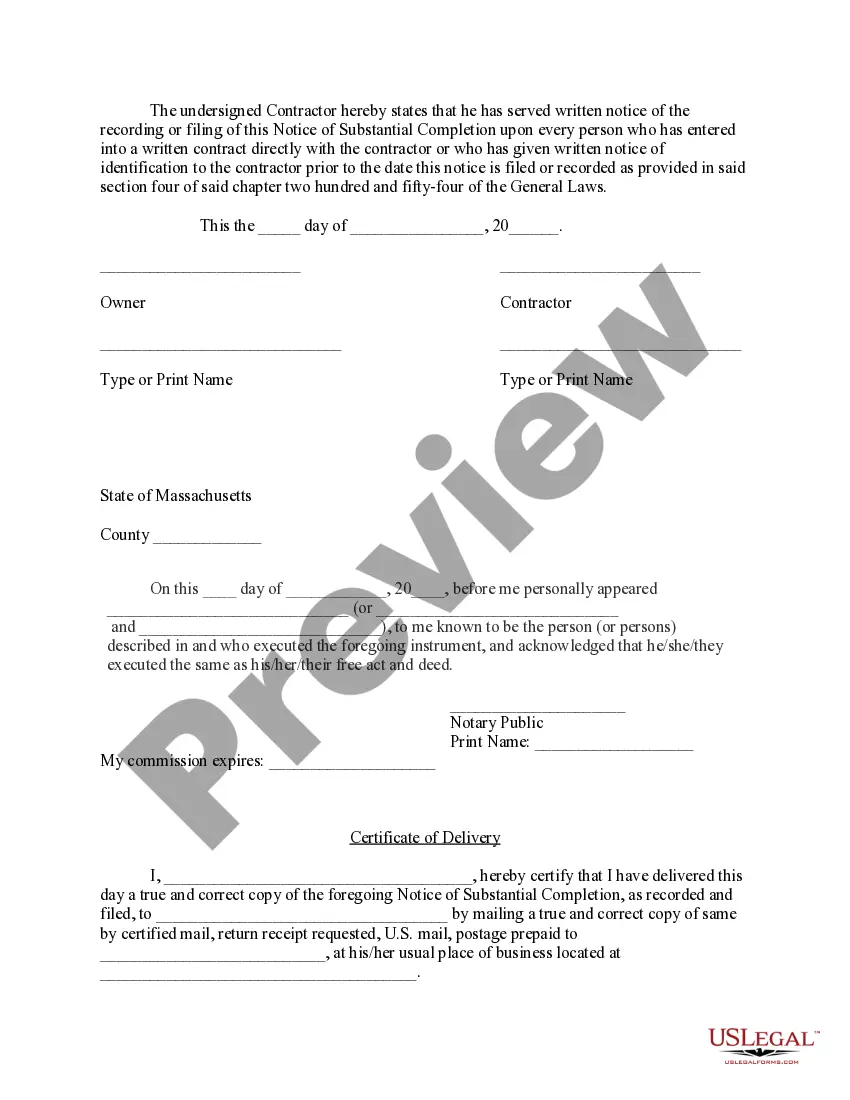 Preview Notice of Substantial Completion by Individual