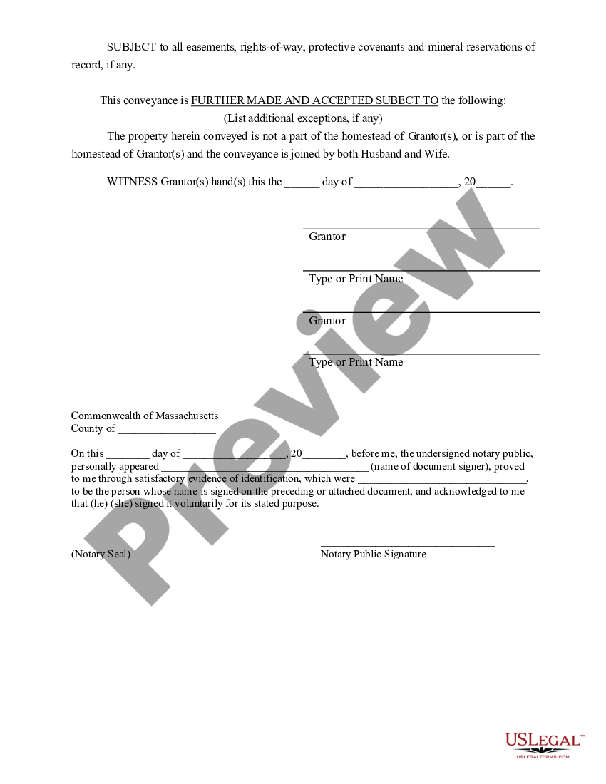 Massachusetts Warranty Deed to Child Reserving a Life Estate in the ...