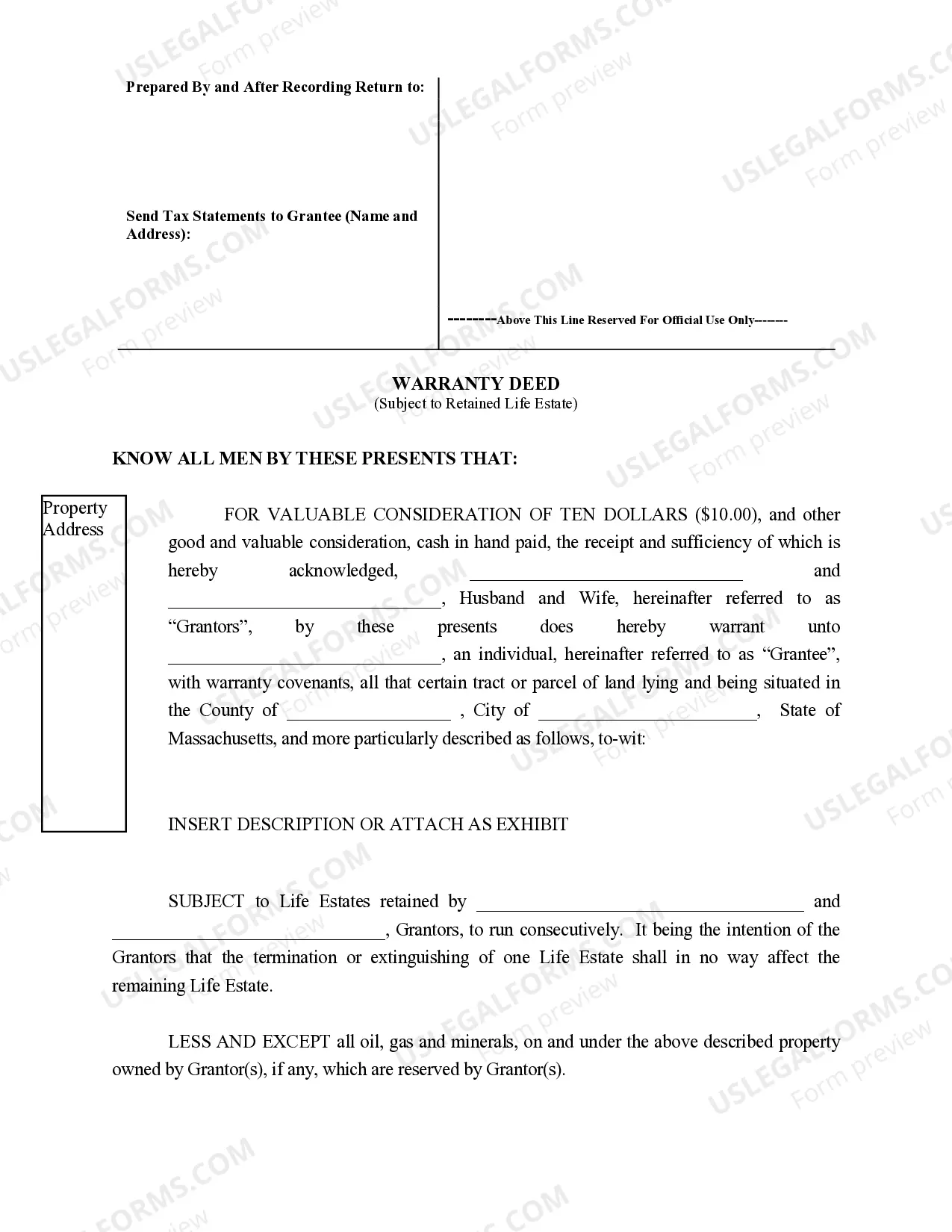 Preview Warranty Deed to Child Reserving a Life Estate in the Parents