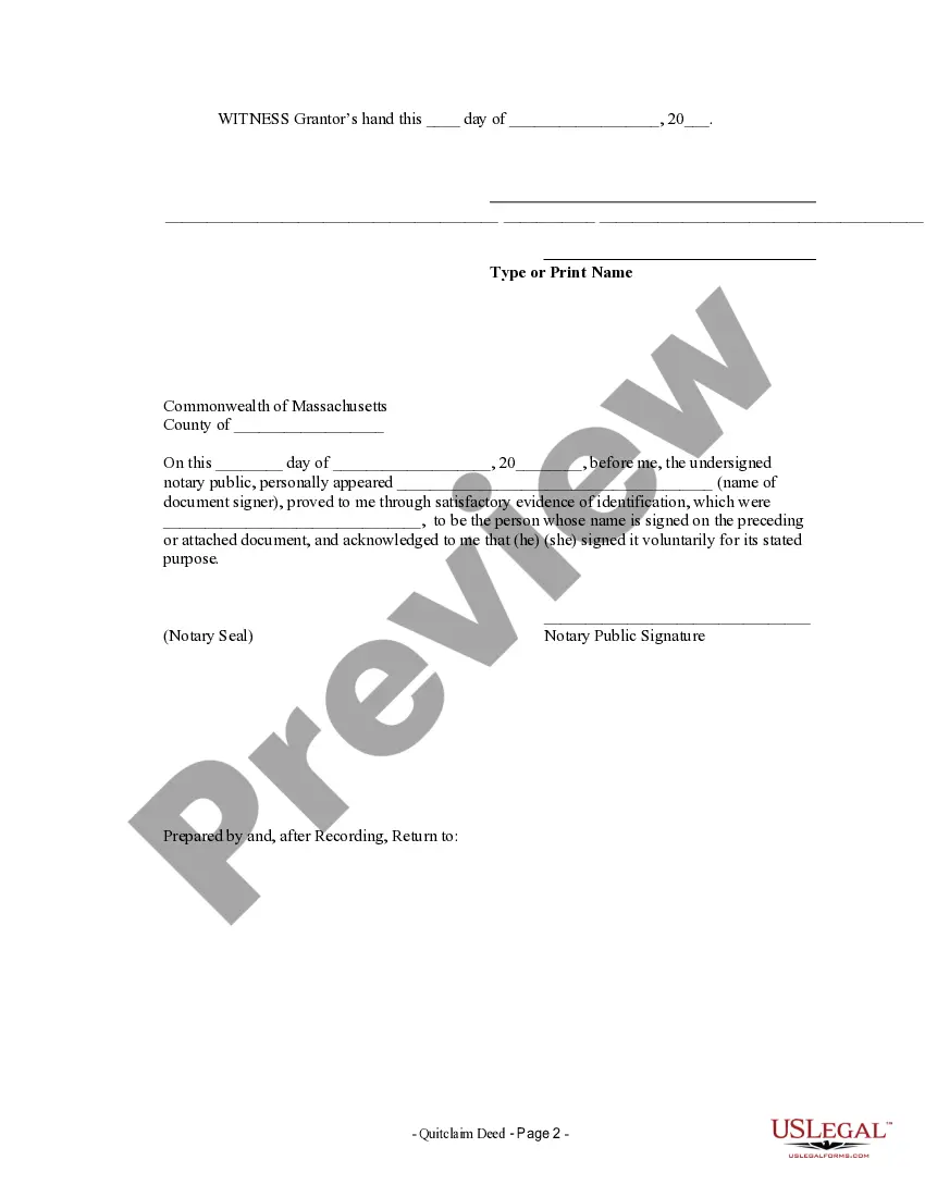 Preview Quitclaim Deed from an Individual Grantor to a Trust as Grantee