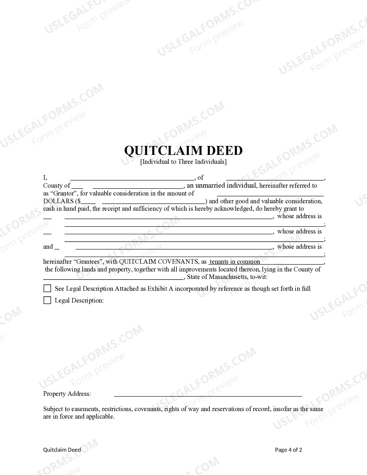 Preview Quitclaim Deed - Individual to Three Individuals