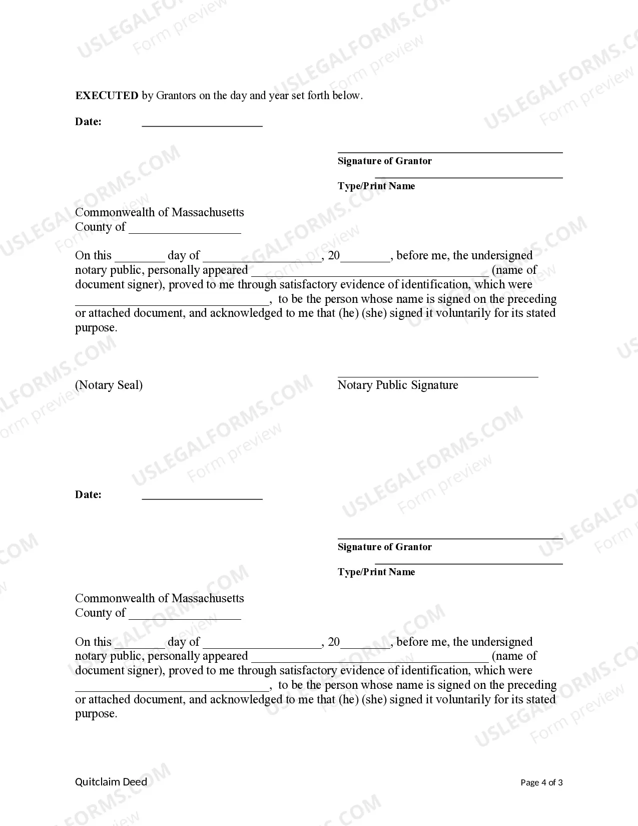 Preview Quitclaim Deed - Four Individuals to a Trust