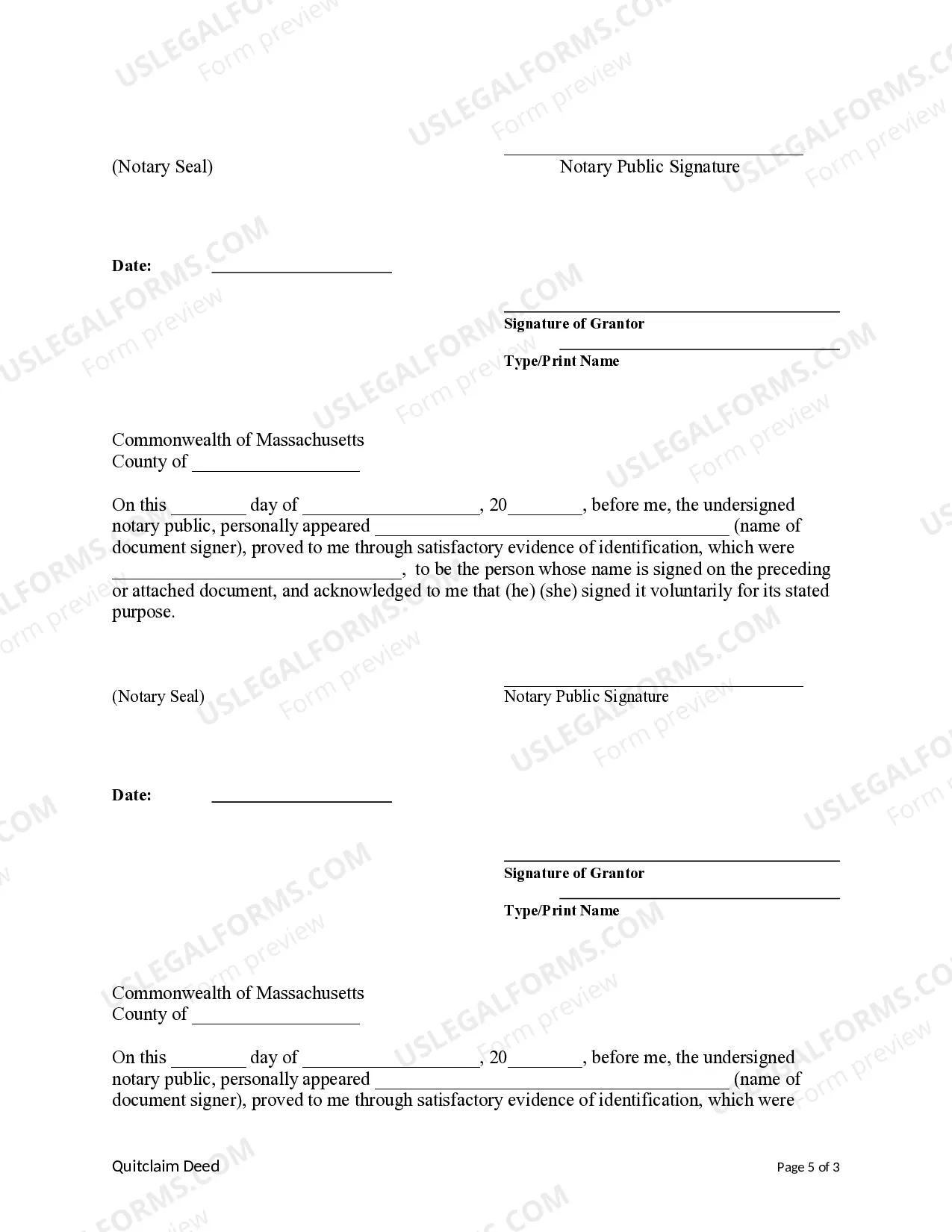 Preview Quitclaim Deed - Four Individuals to a Trust