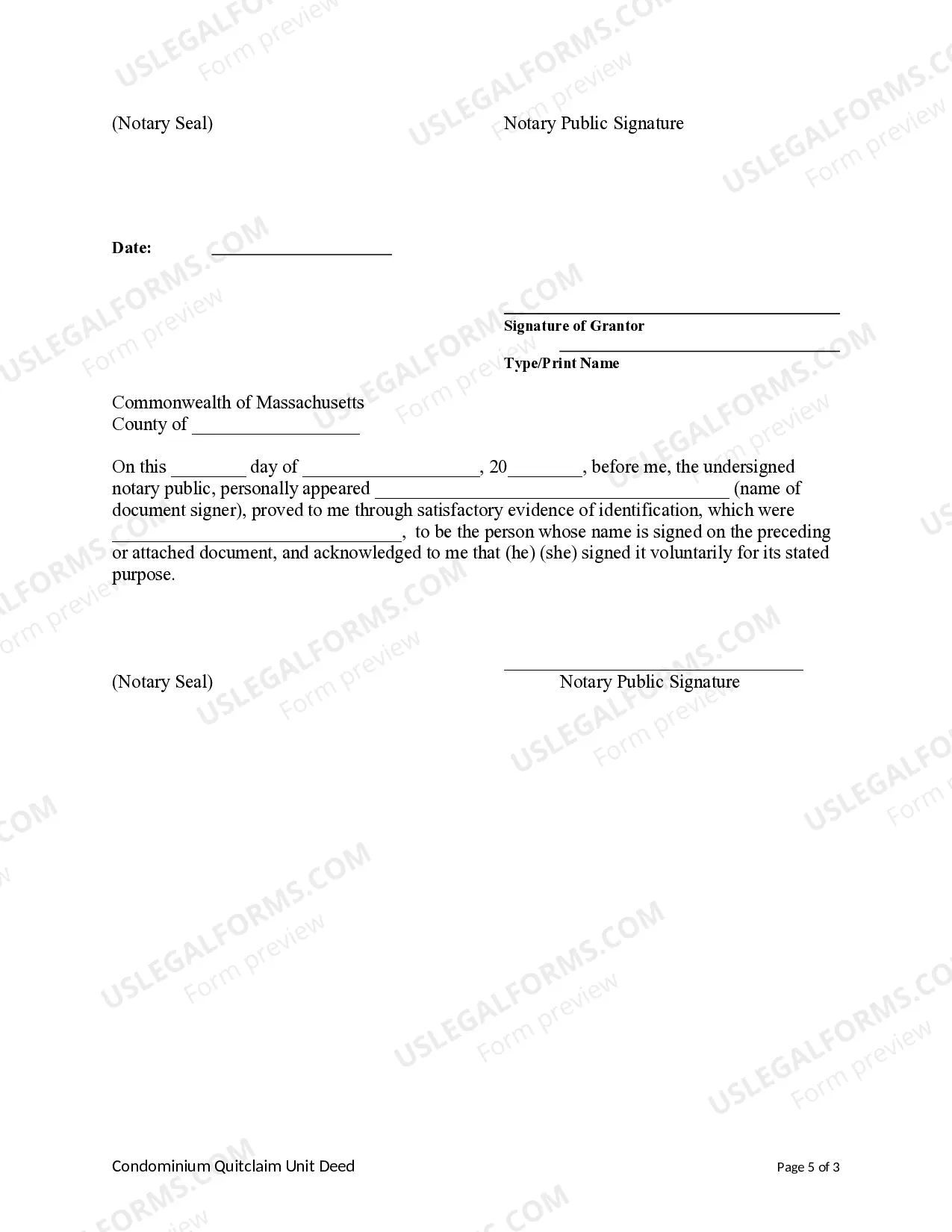 Preview Condominium Unit Quitclaim Deed - Life Estate from Husband and Wife, or Two Grantors, to an Individual with Remainder to Grantors.