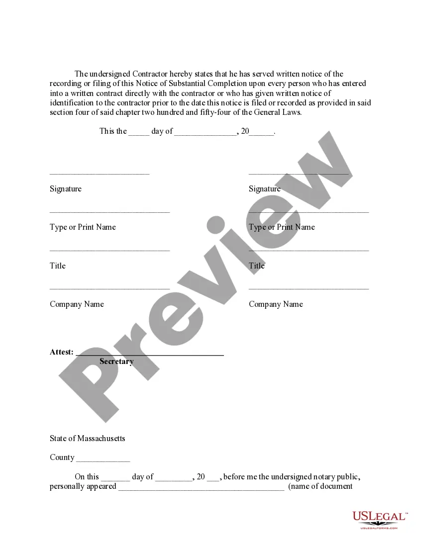 Preview Notice of Substantial Completion by Corporation or LLC