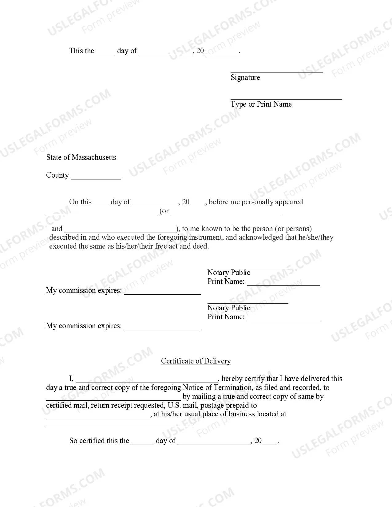 Preview Notice of Termination - Individual