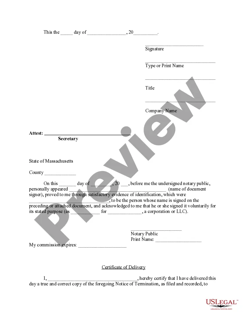 Get Notice of Termination by Corporation or LLC Preview Notice of Termination by Corporation or LLC