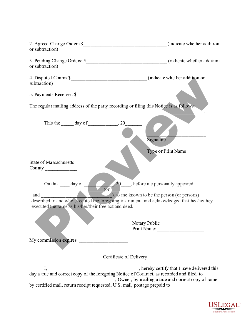 Massachusetts Non Contractor's Notice of Furnishing - Individual | US ...