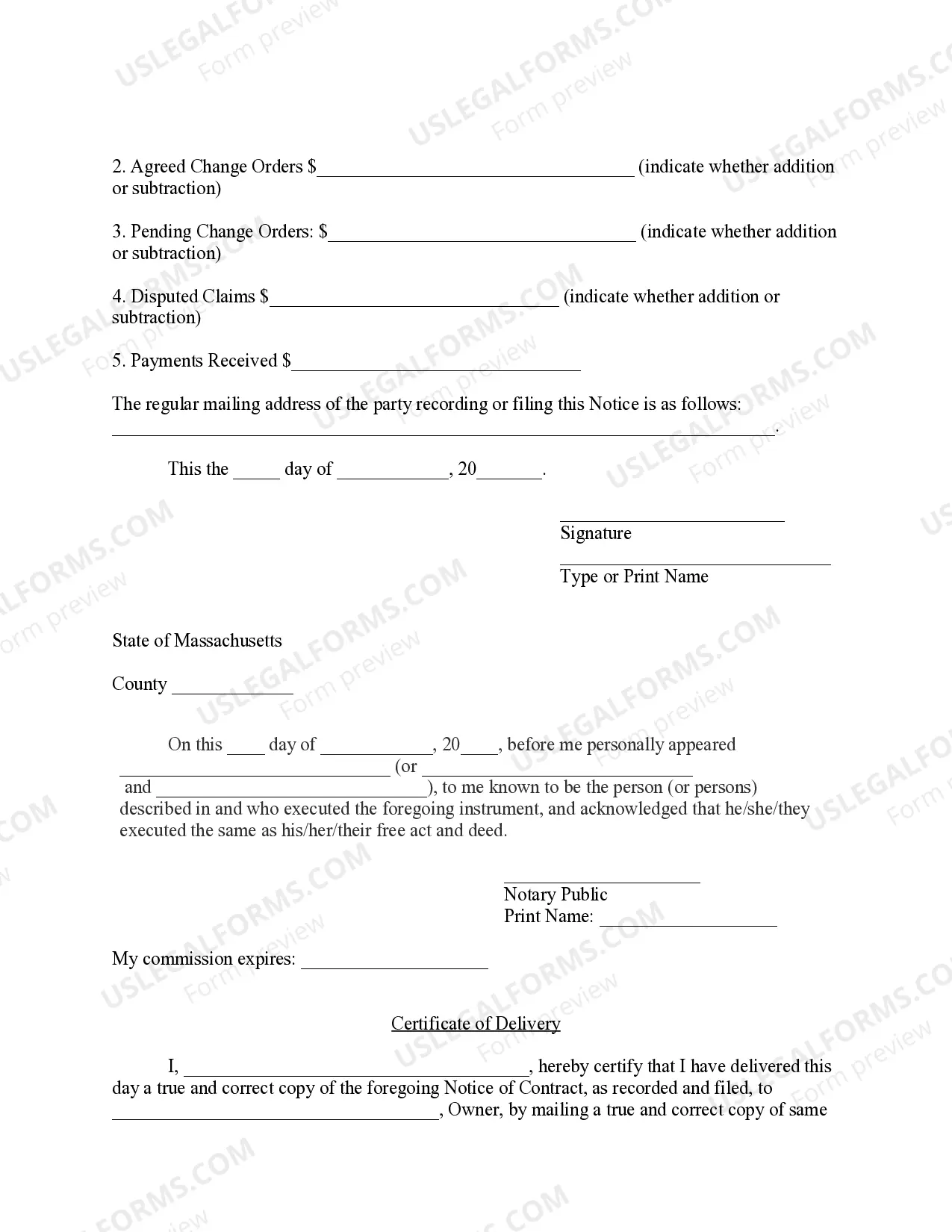 Preview Non Contractor's Notice of Furnishing - Individual