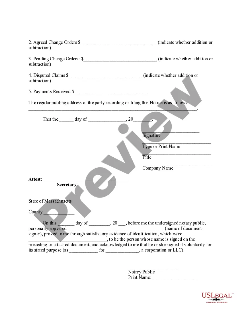 Preview Non Contractor's Notice of Furnishing by Corporation or LLC
