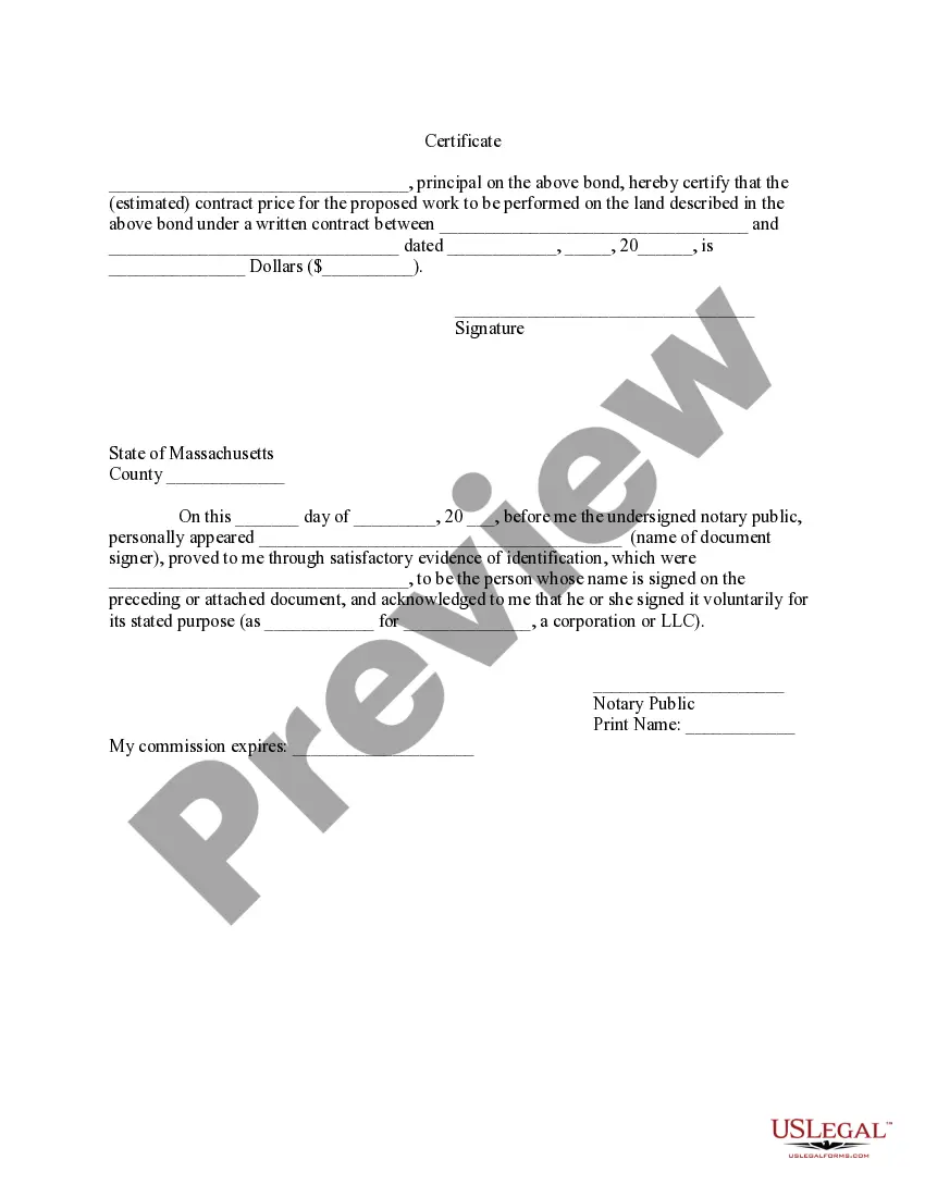Preview Bond for Written Contract - Corporation or LLC
