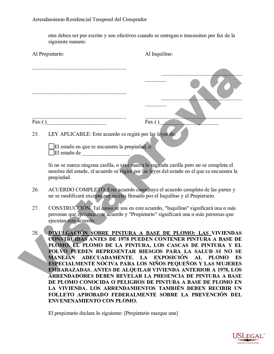 Preview Contrato de Arrendamiento Temporal para el Comprador Potencial de Residencia antes del Cierre