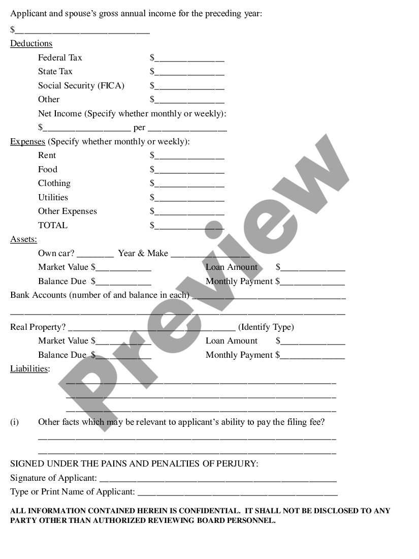 page 1 Affidavit in Support of Request for Waiver of Filing Fee preview