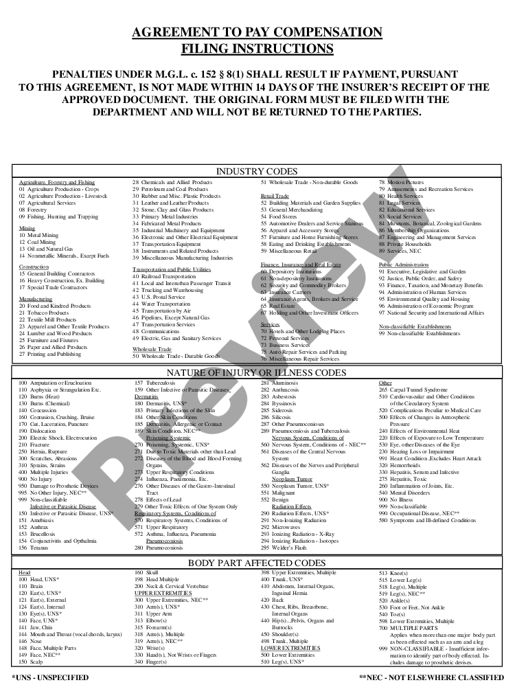 page 1 Agreement to Pay Compensation for Workers' Compensation preview