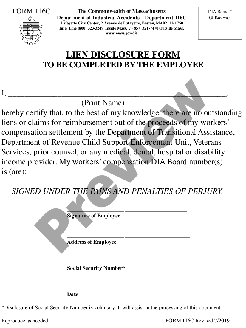 form Lien Disclosure for Workers' Compensation preview