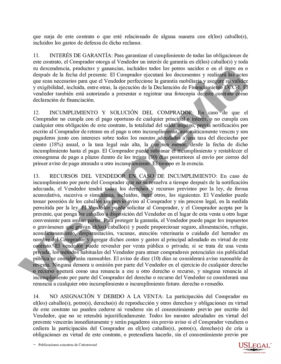 Preview Acuerdo de seguridad y compra a plazos sin garantías limitadas - Formularios equinos de caballos
