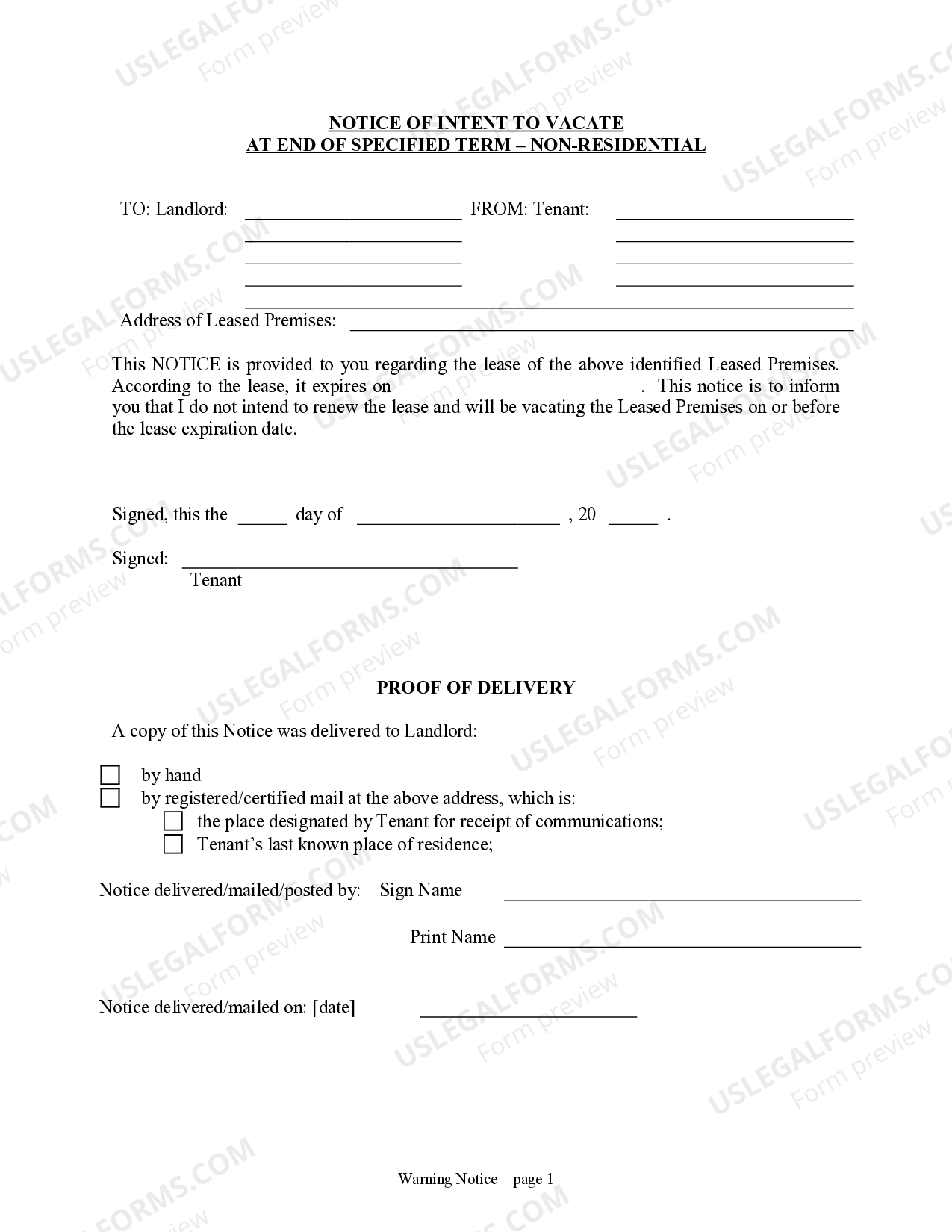 Massachusetts Notice of Intent to Vacate at End of Specified Lease Term ...