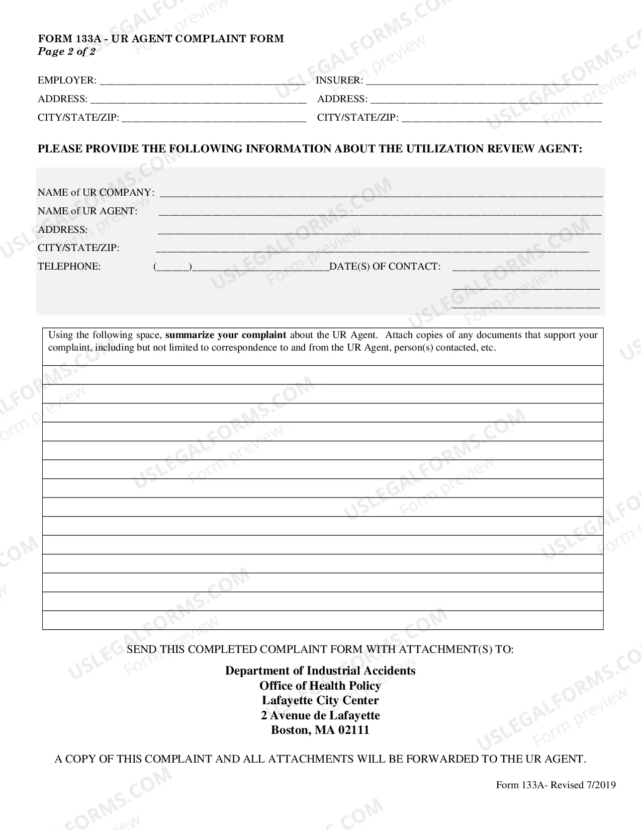 Preview UR Agent Complaint for Workers' Compensation