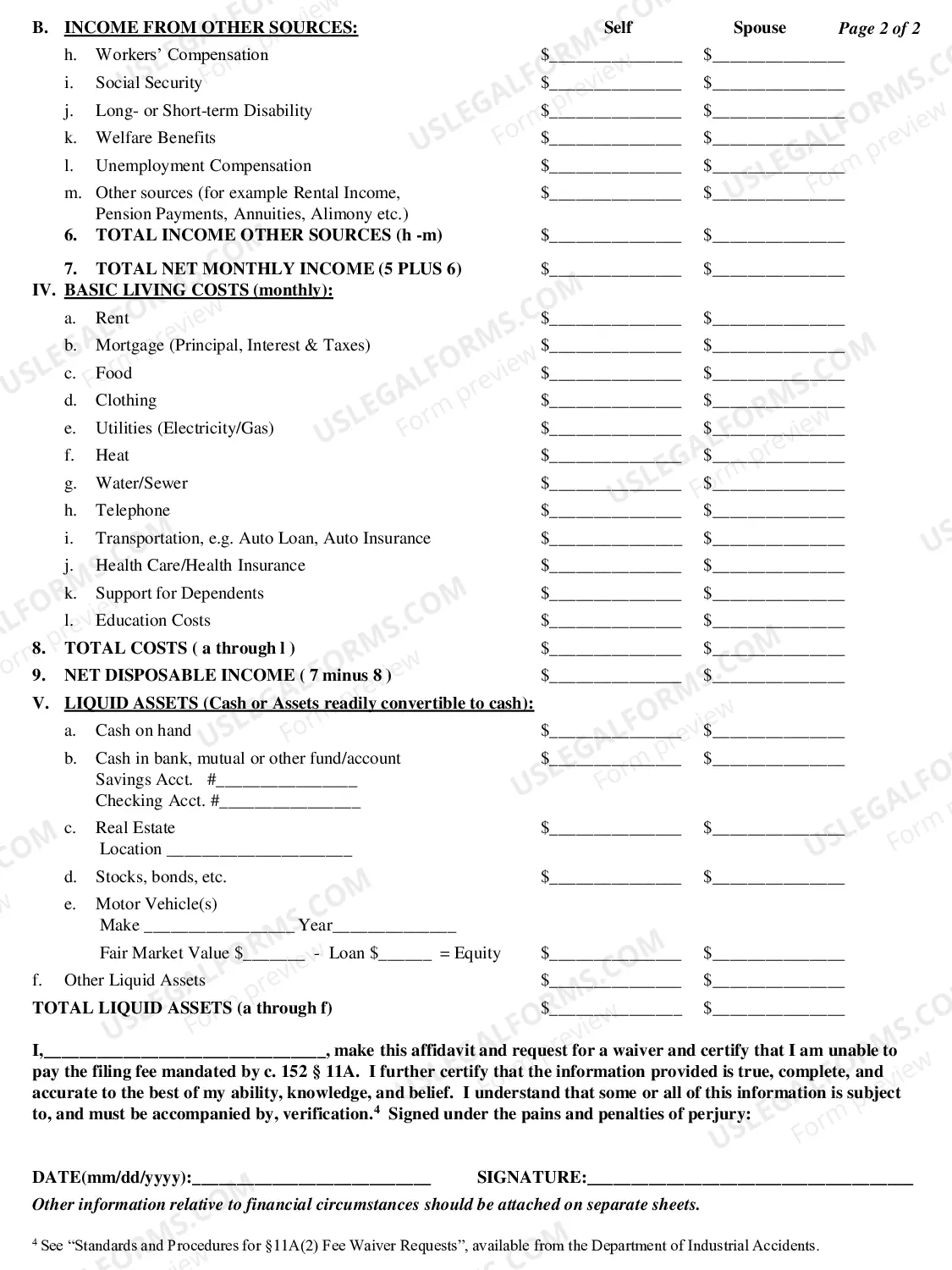 Preview Affidavit of Indigence for Workers' Compensation - In Forma Pauperis
