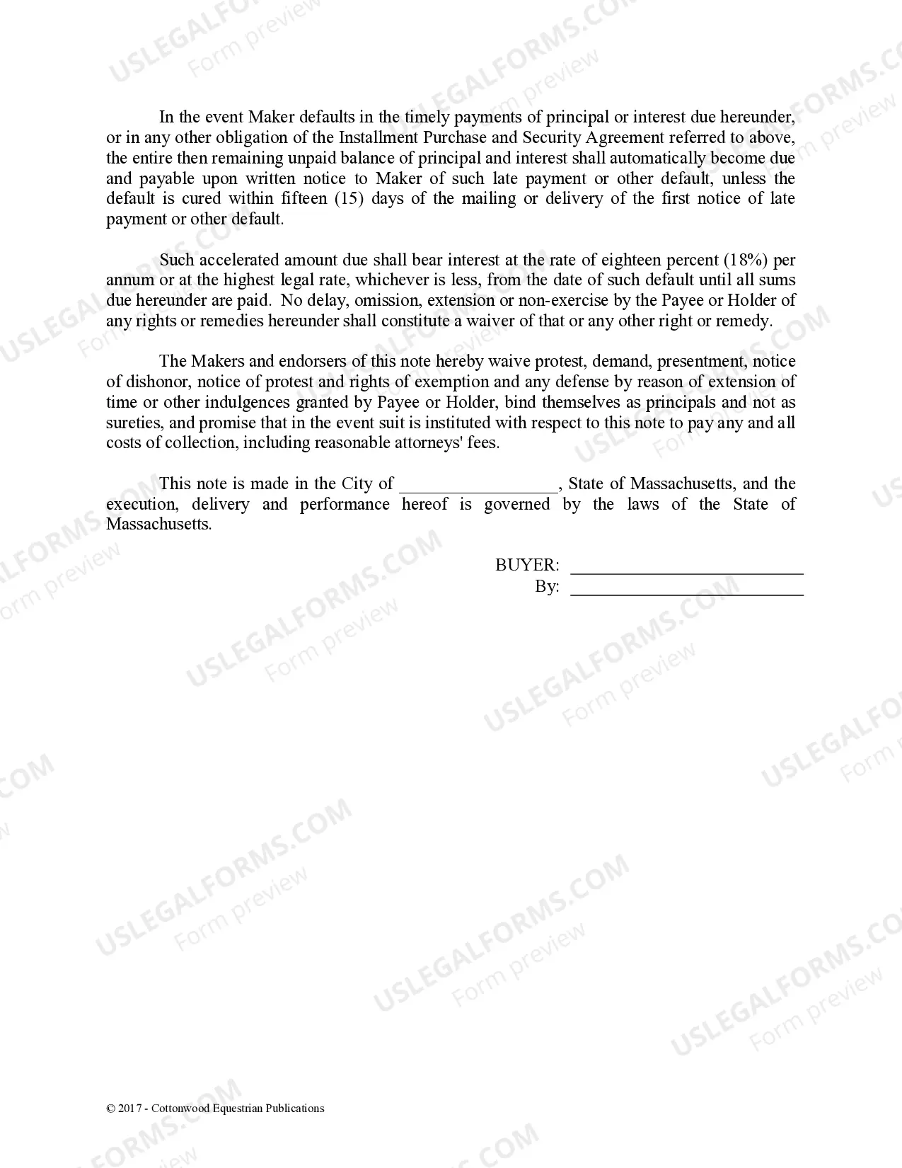 Preview Promissory Note - Horse Equine Forms