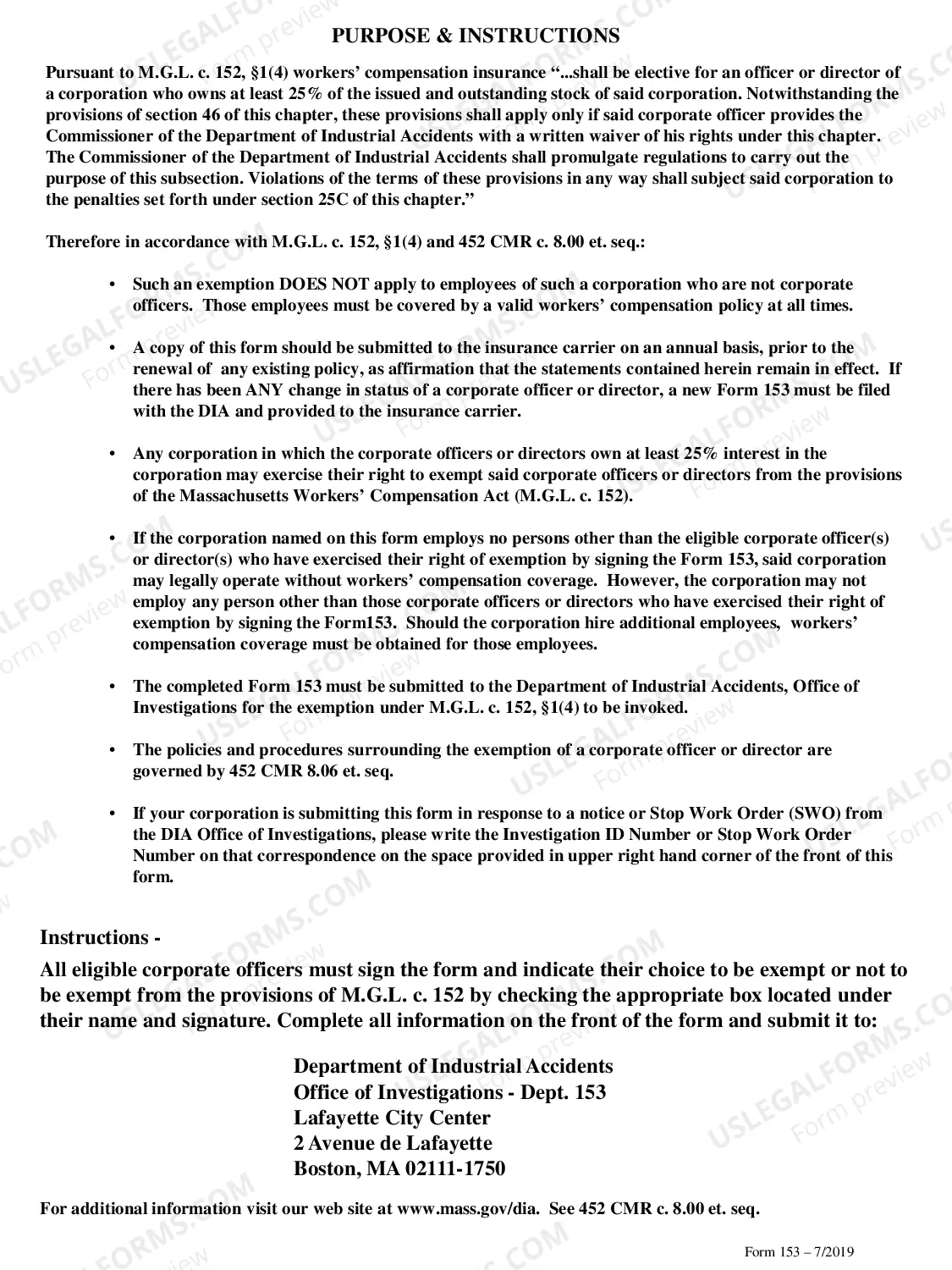 Preview Affidavit of Exemption for Certain Corporate Officers or Directors - Workers' Compensation