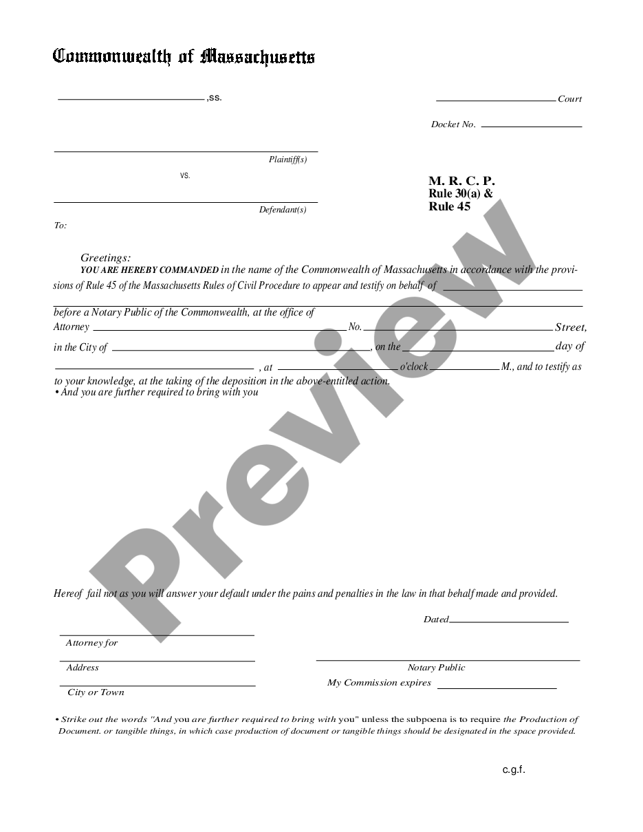 page 0 Deposition Subpoena preview