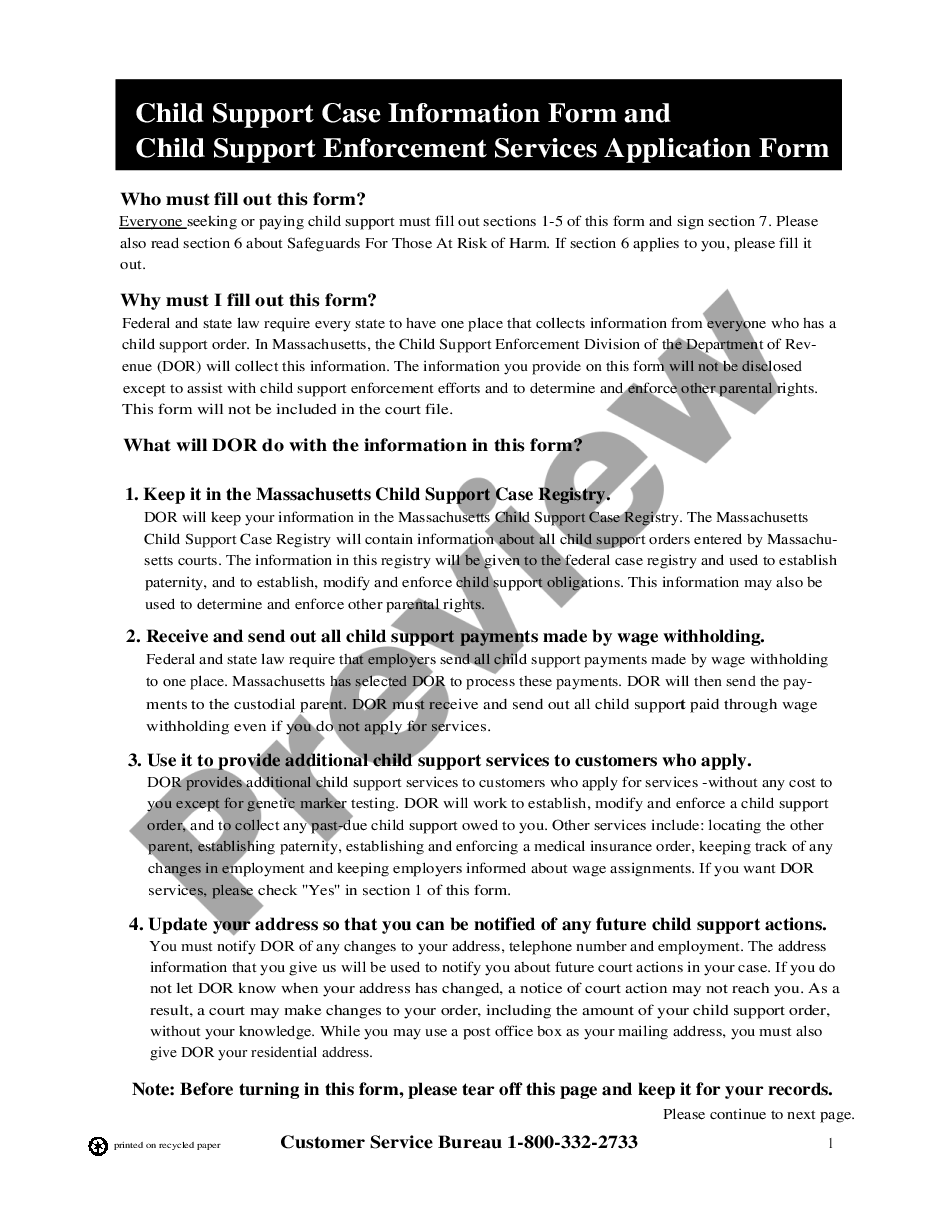 page 0 Child Support Case Information Form and Child Support Enforcement Services Application Form preview