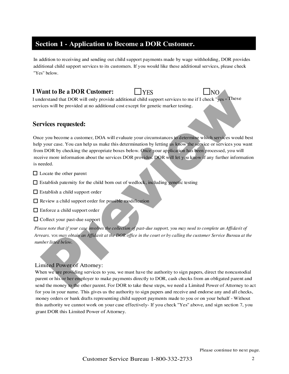 page 1 Child Support Case Information Form and Child Support Enforcement Services Application Form preview