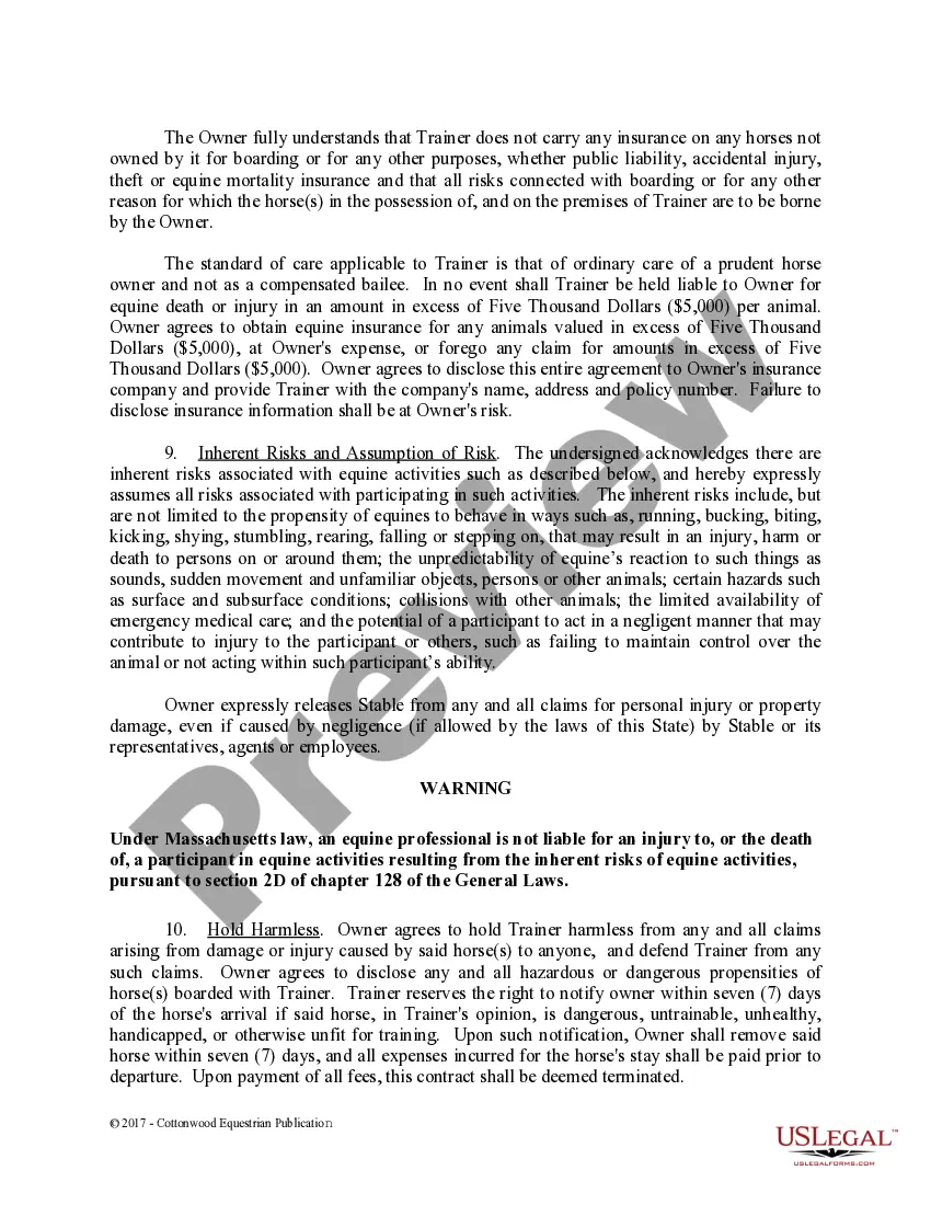 Preview Training Contract - Horse Equine Forms