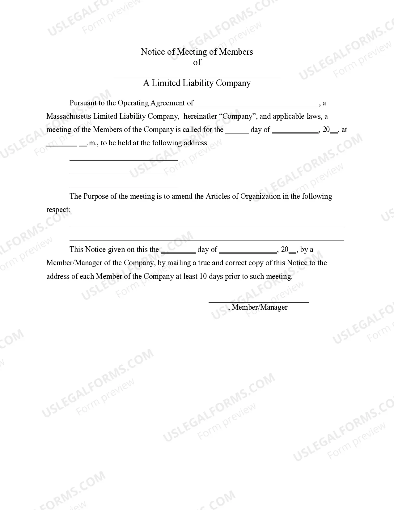 Preview LLC Notices, Resolutions and other Operations Forms Package