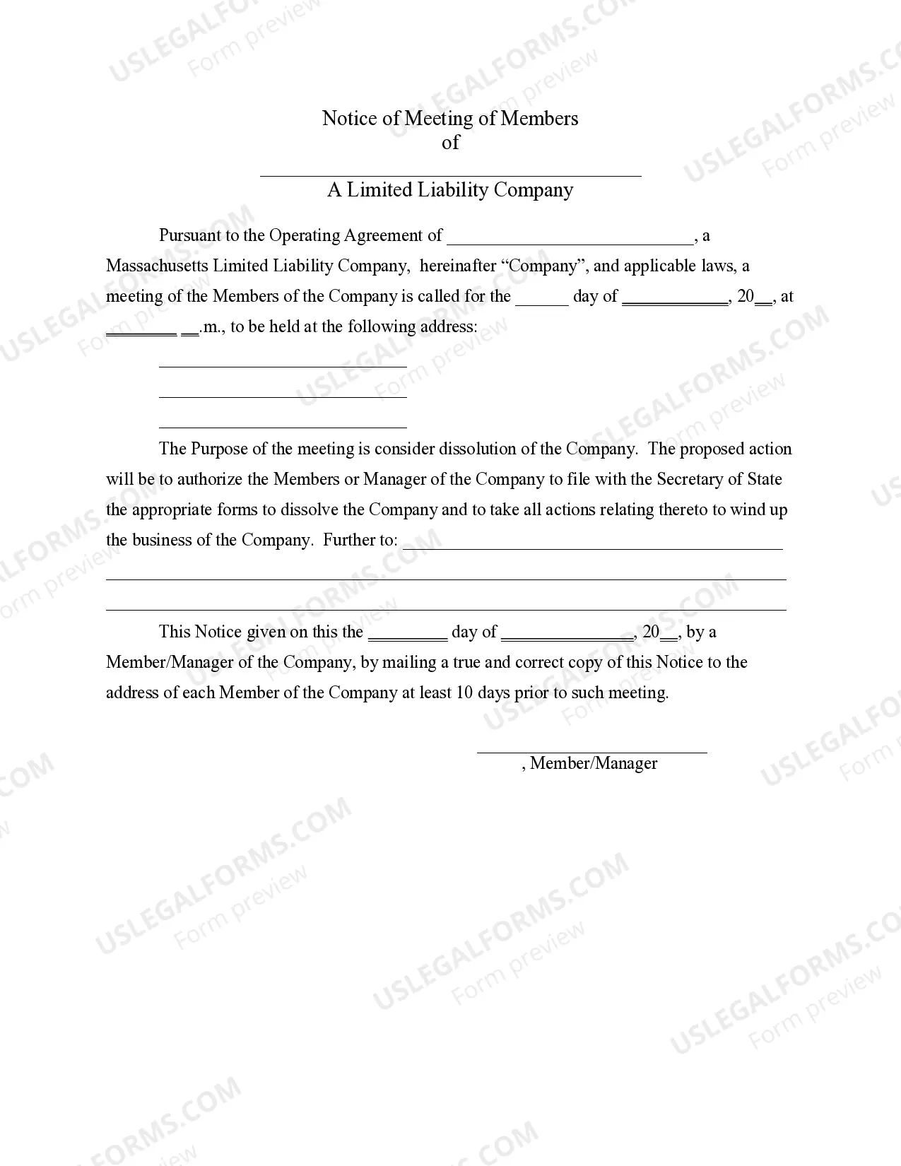 Preview LLC Notices, Resolutions and other Operations Forms Package
