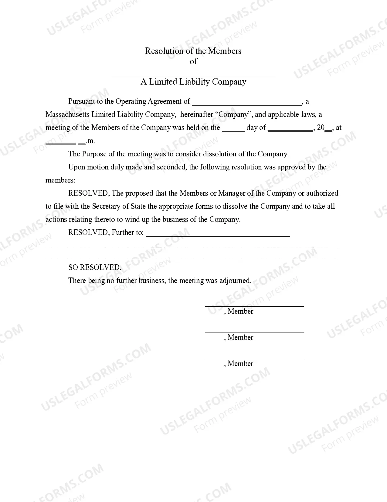 Preview LLC Notices, Resolutions and other Operations Forms Package
