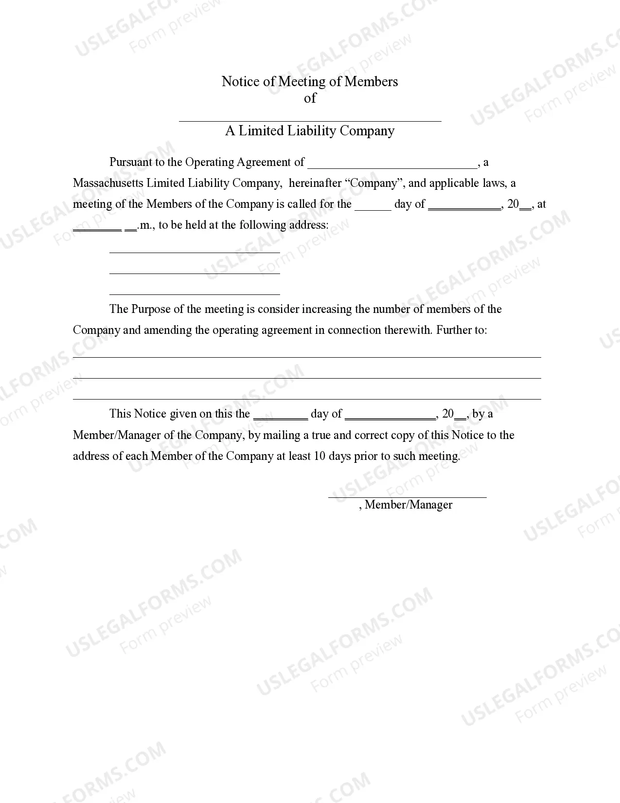 Preview LLC Notices, Resolutions and other Operations Forms Package