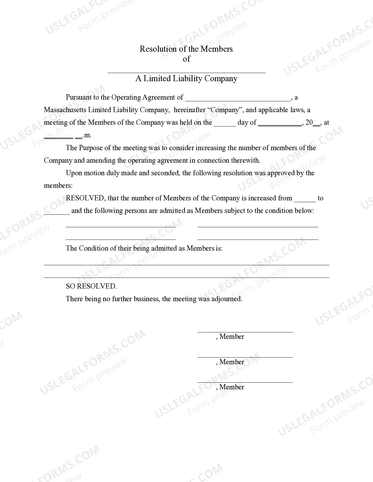 Preview LLC Notices, Resolutions and other Operations Forms Package