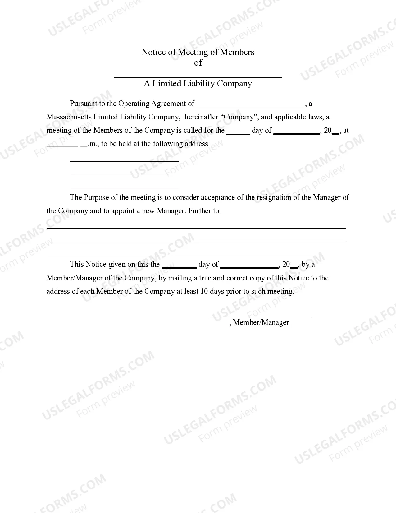 Preview LLC Notices, Resolutions and other Operations Forms Package