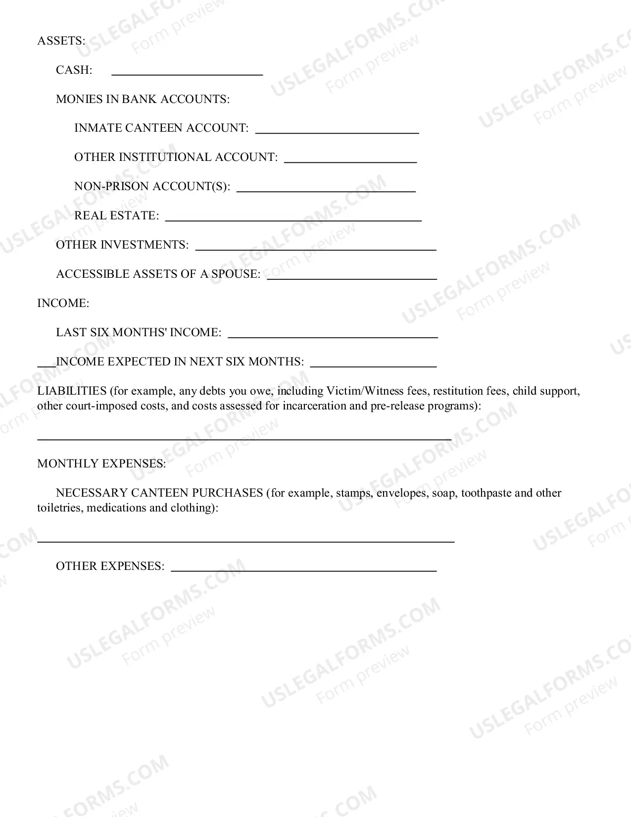 Preview Inmate Affidavit of Indigency and Request For Waiver of Normal Fees and Costs in Compliance with General Laws c. 261, ' 29 - In Forma Pauperis