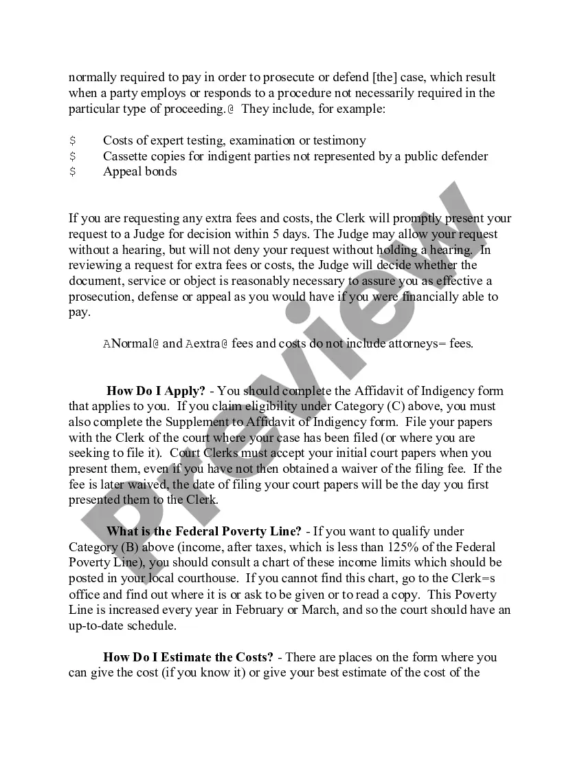 Preview Instructions for Users of Affidavit of Indigency and Its Supplement - In Forma Pauperis