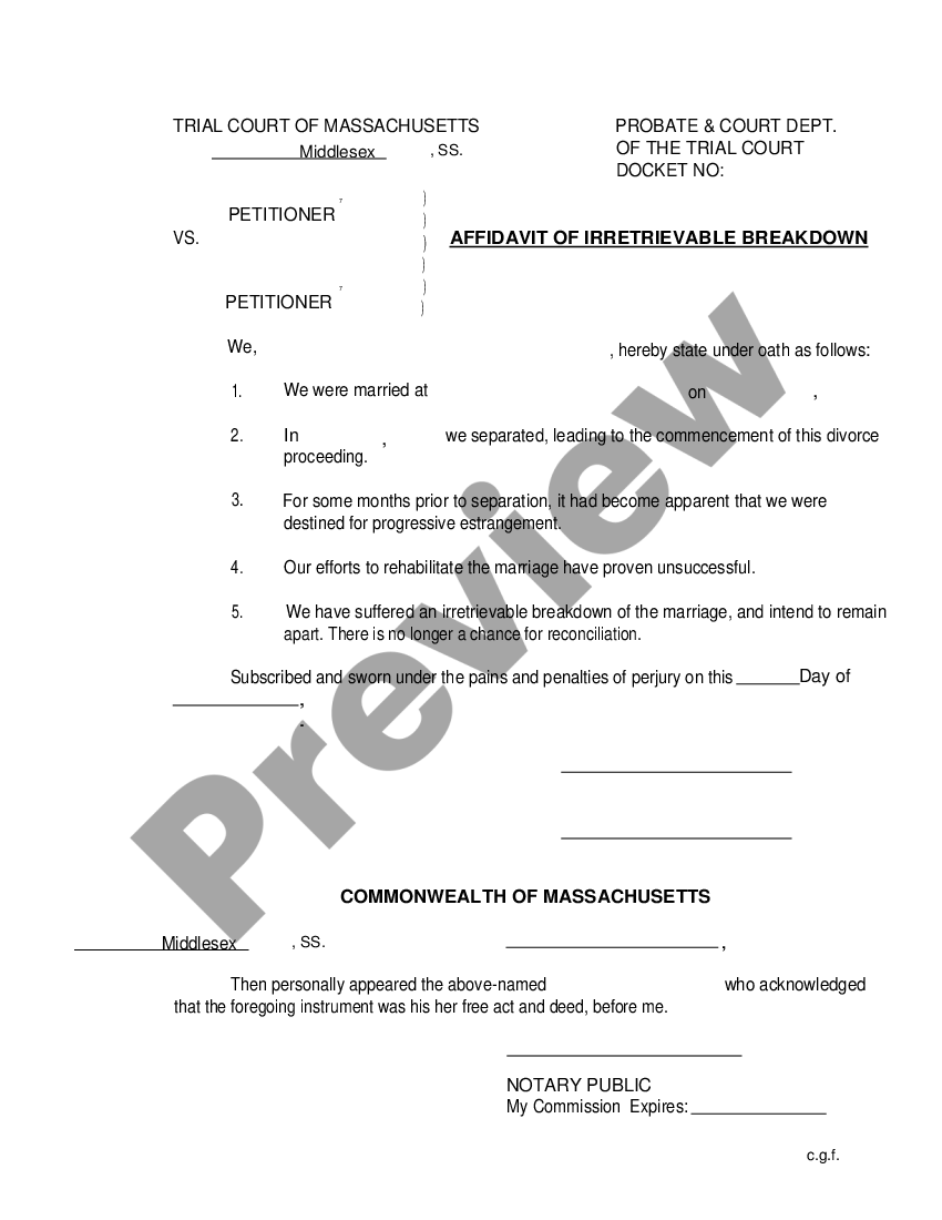 Massachusetts Affidavit of Irretrievable Breakdown - Affidavit Of ...