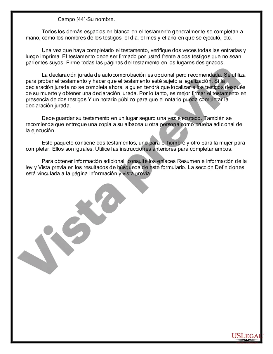 Preview Testamentos mutuos que contienen última voluntad y testamentos para personas solteras que viven juntas sin hijos