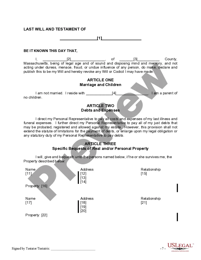 Get Mutual Wills containing Last Will and Testaments for Man and Woman living together not Married with No Children Preview Mutual Wills containing Last Will and Testaments for Man and Woman living together not Married with No Children