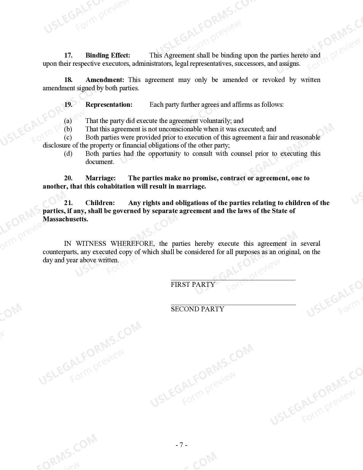 Preview Non-Marital Cohabitation Living Together Agreement