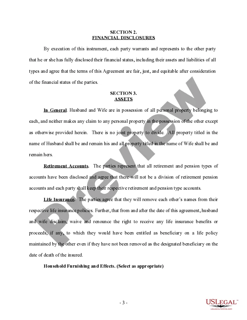 Preview Marital Domestic Separation and Property Settlement Agreement Adult Children