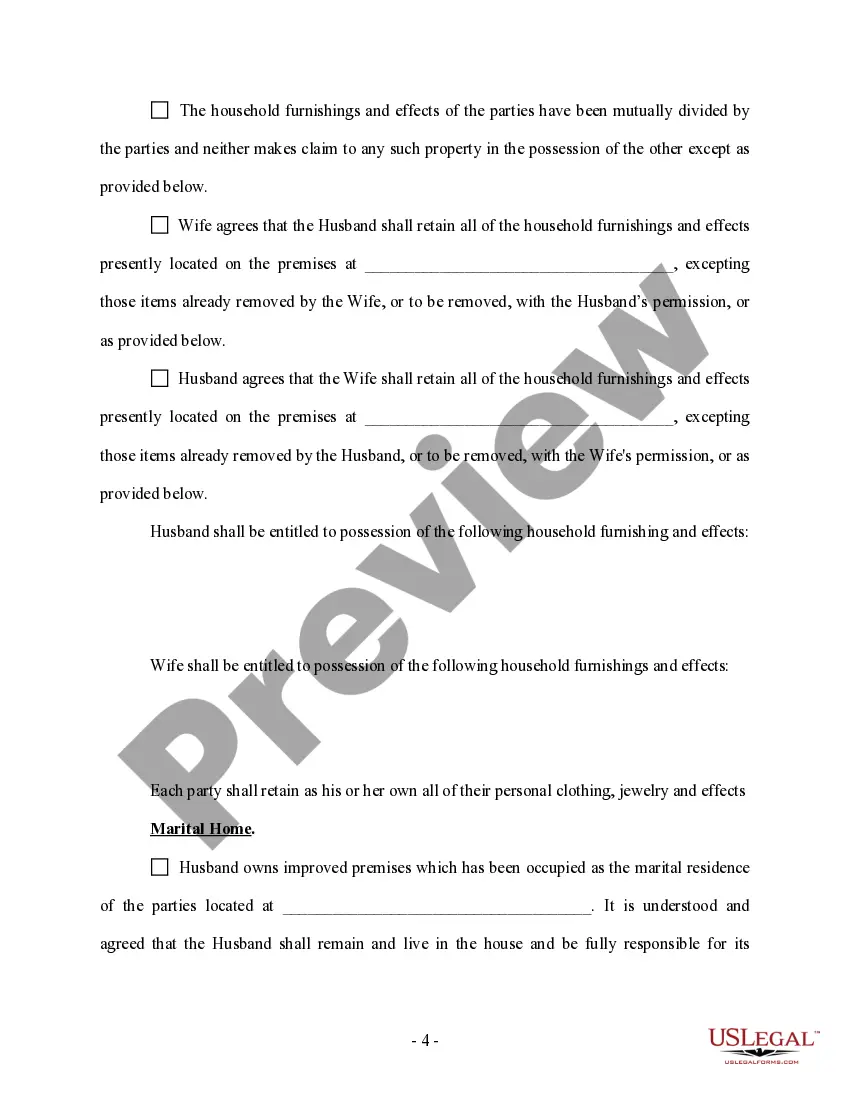 Preview Marital Domestic Separation and Property Settlement Agreement Adult Children