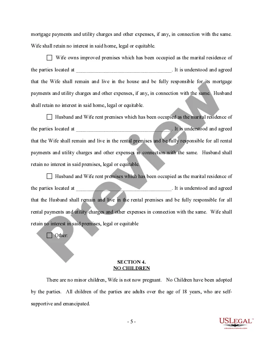 Preview Marital Domestic Separation and Property Settlement Agreement Adult Children