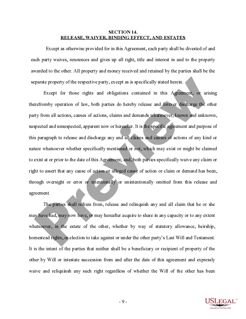 Preview Marital Domestic Separation and Property Settlement Agreement Adult Children