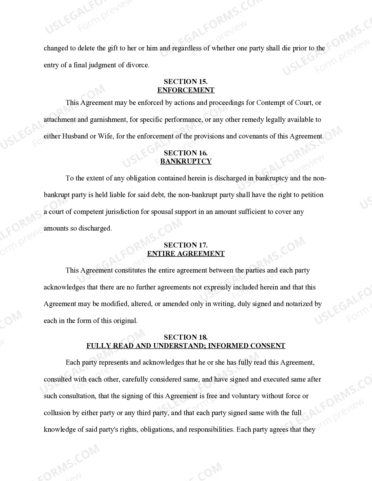 Preview Marital Domestic Separation and Property Settlement Agreement no children