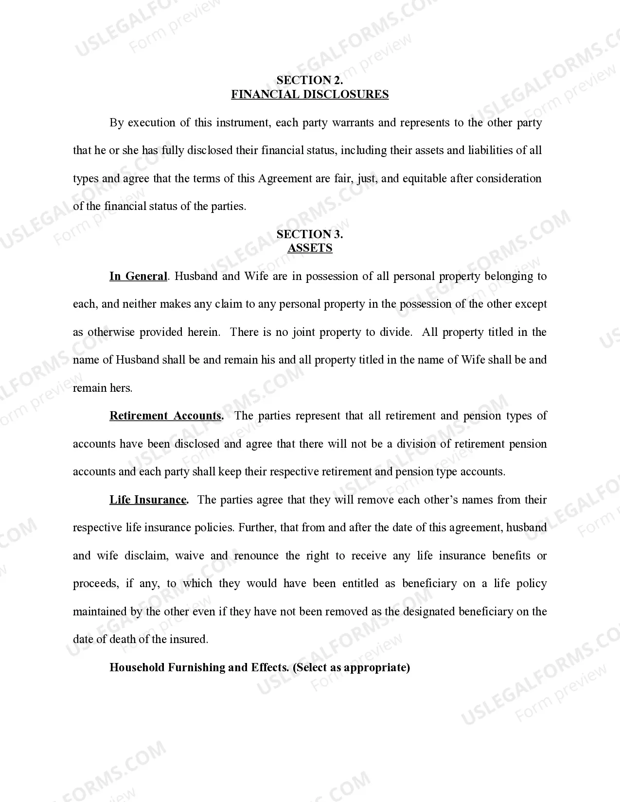 Preview Marital Domestic Separation and Property Settlement Agreement no children